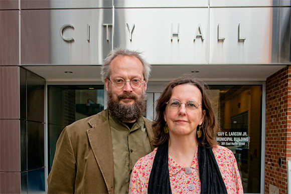 Dave Askins and Mary Morgan at Ann Arbor City Hall