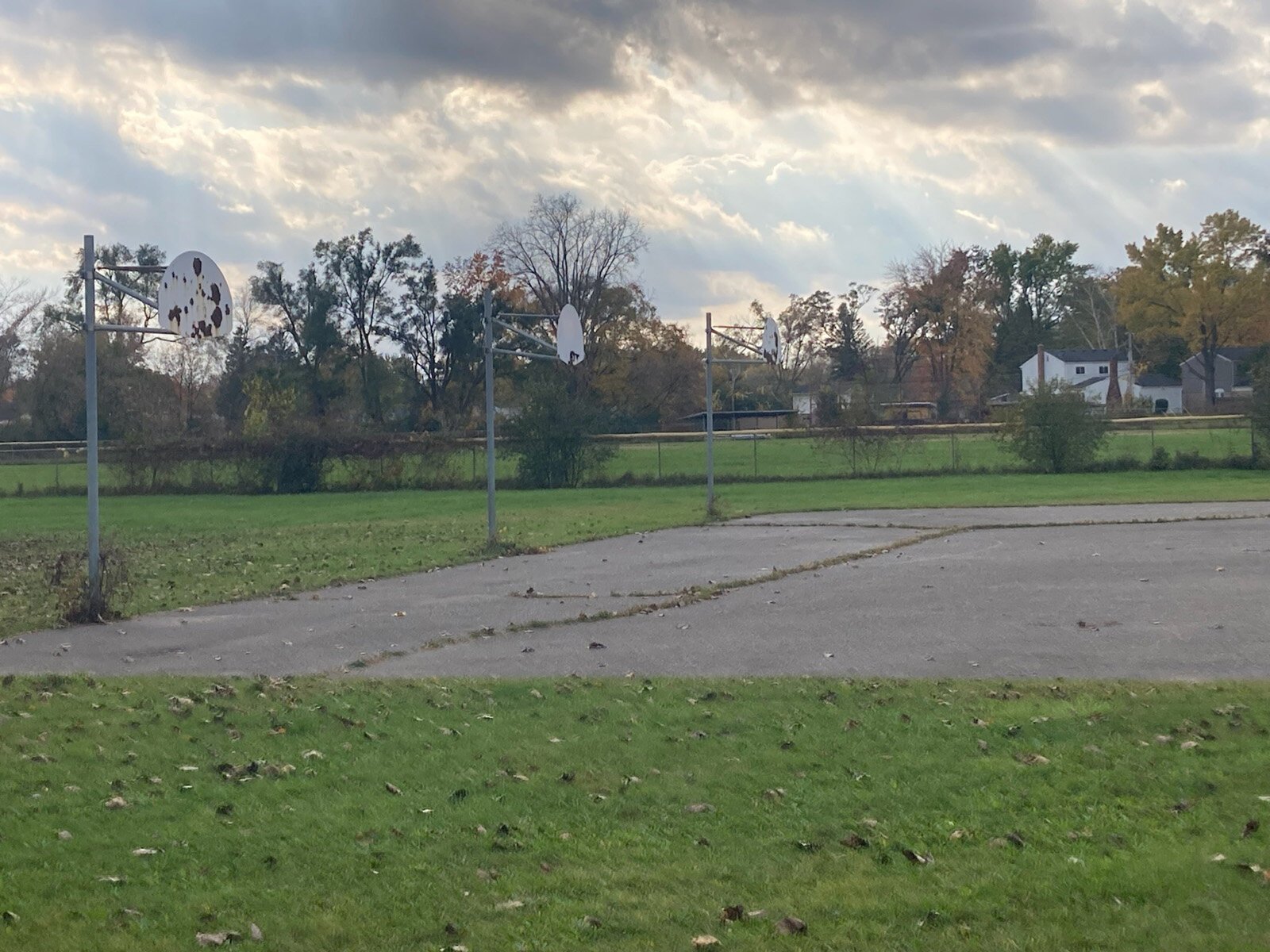 A basketball court with no hoops at the former Cheney Elementary School in Ypsilanti Township.