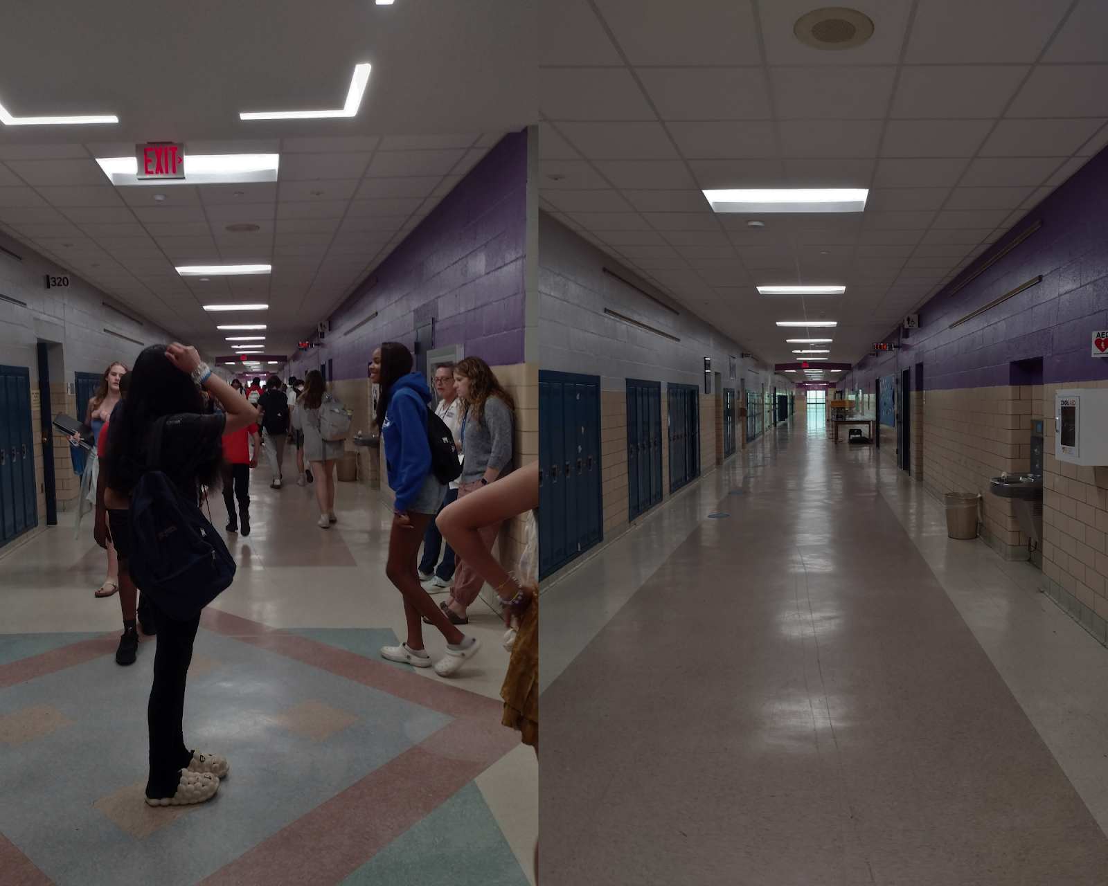 Tappan Middle School as it is under normal circumstances, and as it was during the pandemic.