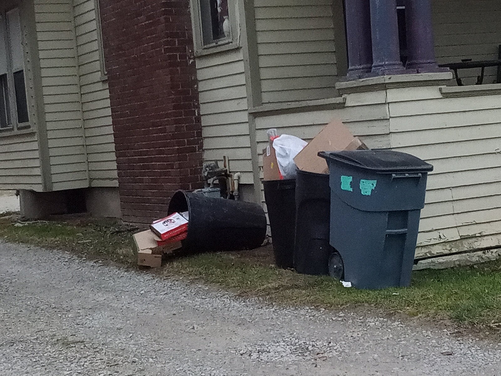 This is one way that litter grows throughout Ypsi. The wind blows the trash through town. Sadly people don't usually notice their trash can being knocked over until it's too late.