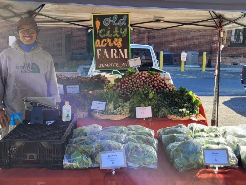 Alex Ball vends his produce.