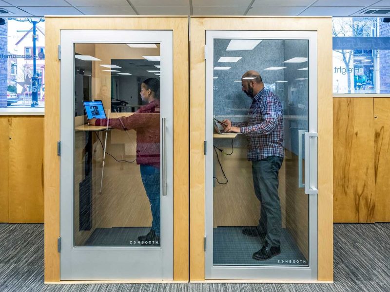 Ann Arbor SPARK's incubator spaces will be adjusted to meet social distancing guidelines when SPARK facilities reopen, including blocking off use of telephone booths.