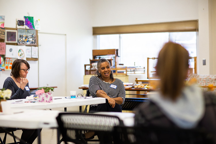 Shonda Gibbs (center) at Memory Cafe.