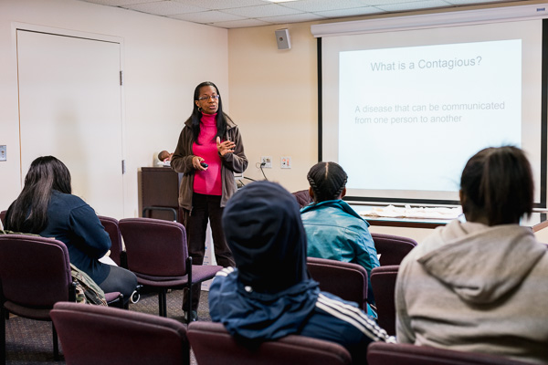 Joann Moss giving a presentation on infant safety