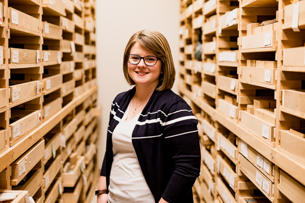 Ph.D. Samantha Ellens in the WSU Archaeology Department archives
