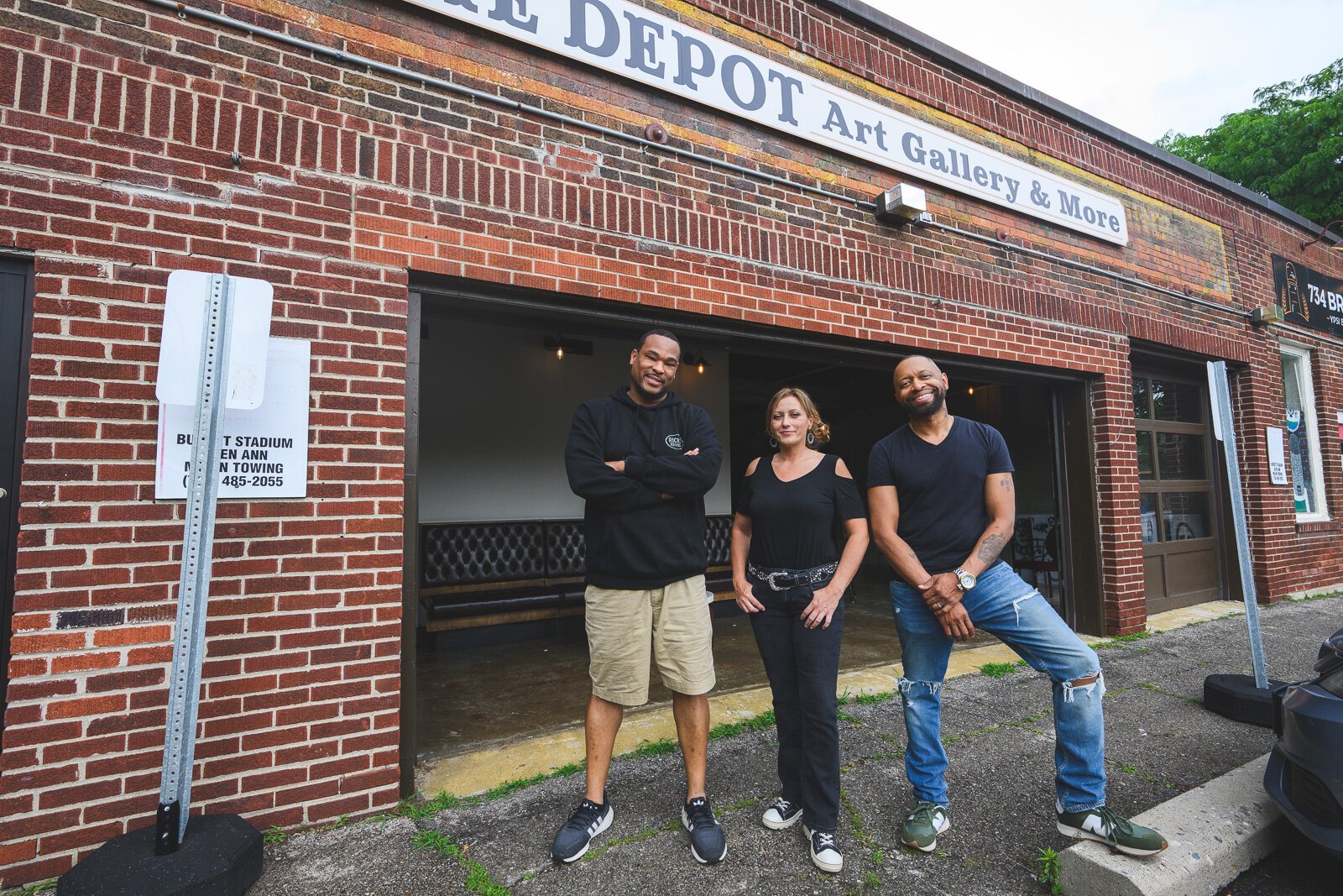 J.B. Ricks, Kara Inmon, and Darius Smith outside the Food Folks Fun studio in Ypsi.