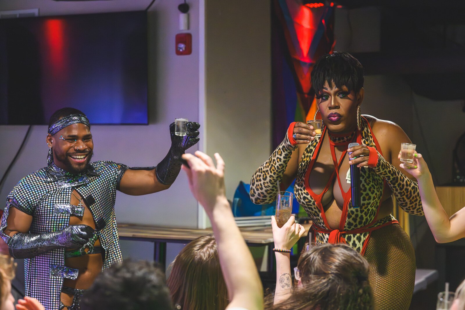 Donnie Love Hunter and Lotipha Renée Hunter perform at a drag bingo event at Uplift.
