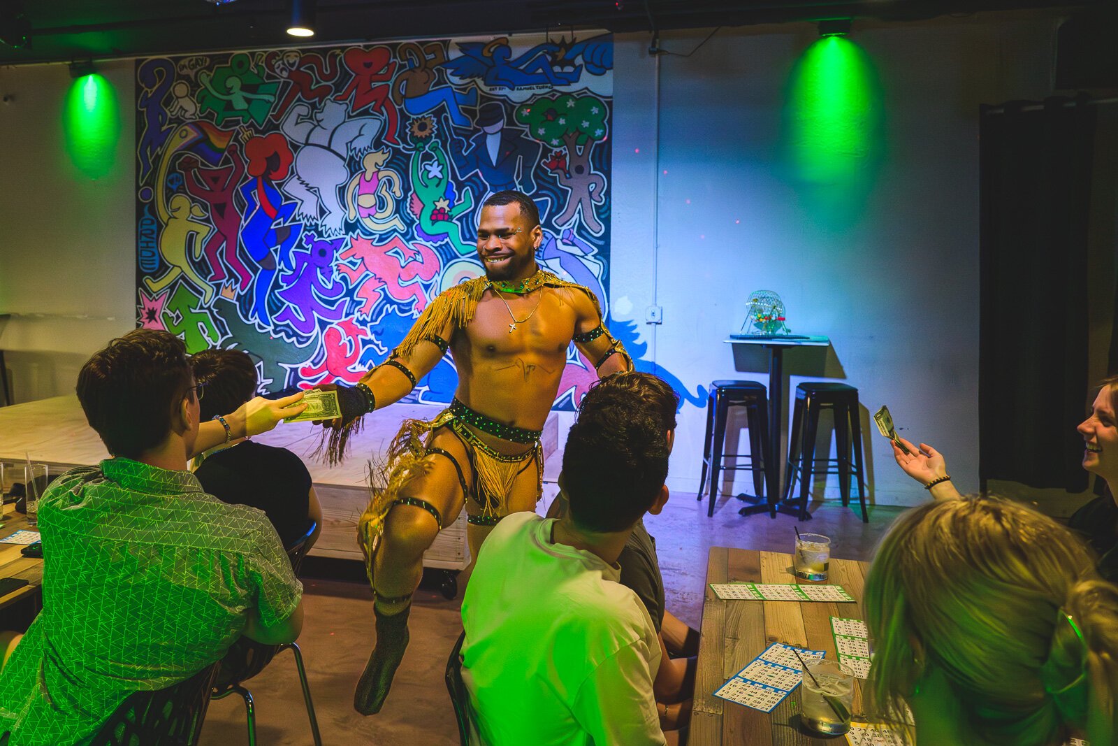 Donnie Love Hunter performs at a drag bingo event at Uplift.