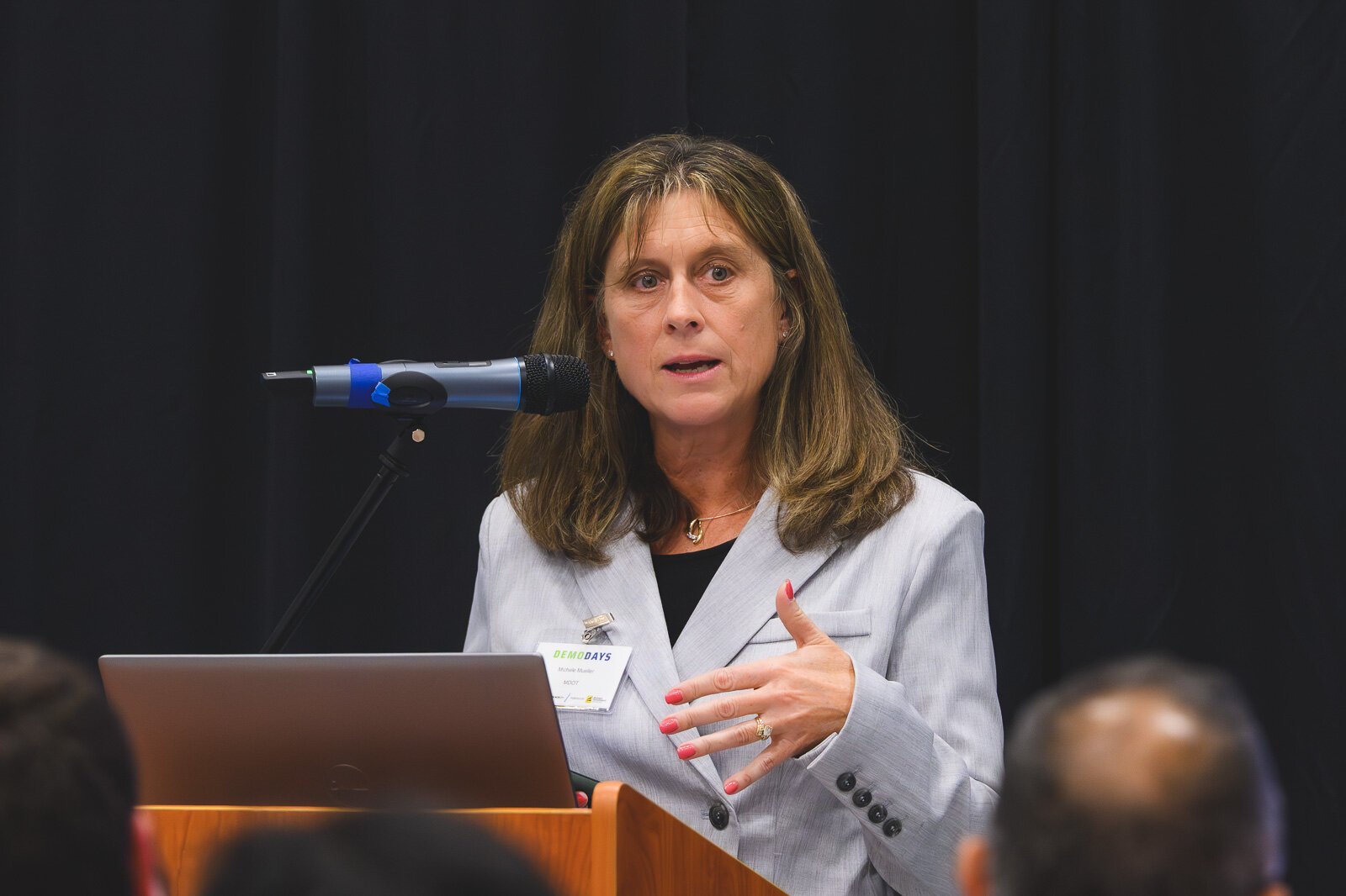 Michele Mueller speaks at Safe Demo Day.