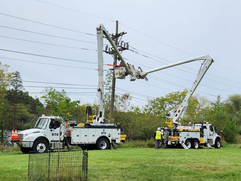 DTE workers make upgrades to power lines near Dixboro in fall 2024. The utility says it is investing $200 million in Ann Arbor's infrastructure over the next five years. But the city is pushing back against DTE's request to raise electricity rates.