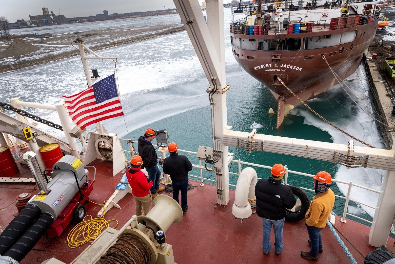 University of Michigan associate professor Thomas McKenney and students tour the Mark W. Barker, the first commercial vessel to be built on the Great Lakes in more than 40 years, in River Rouge.
