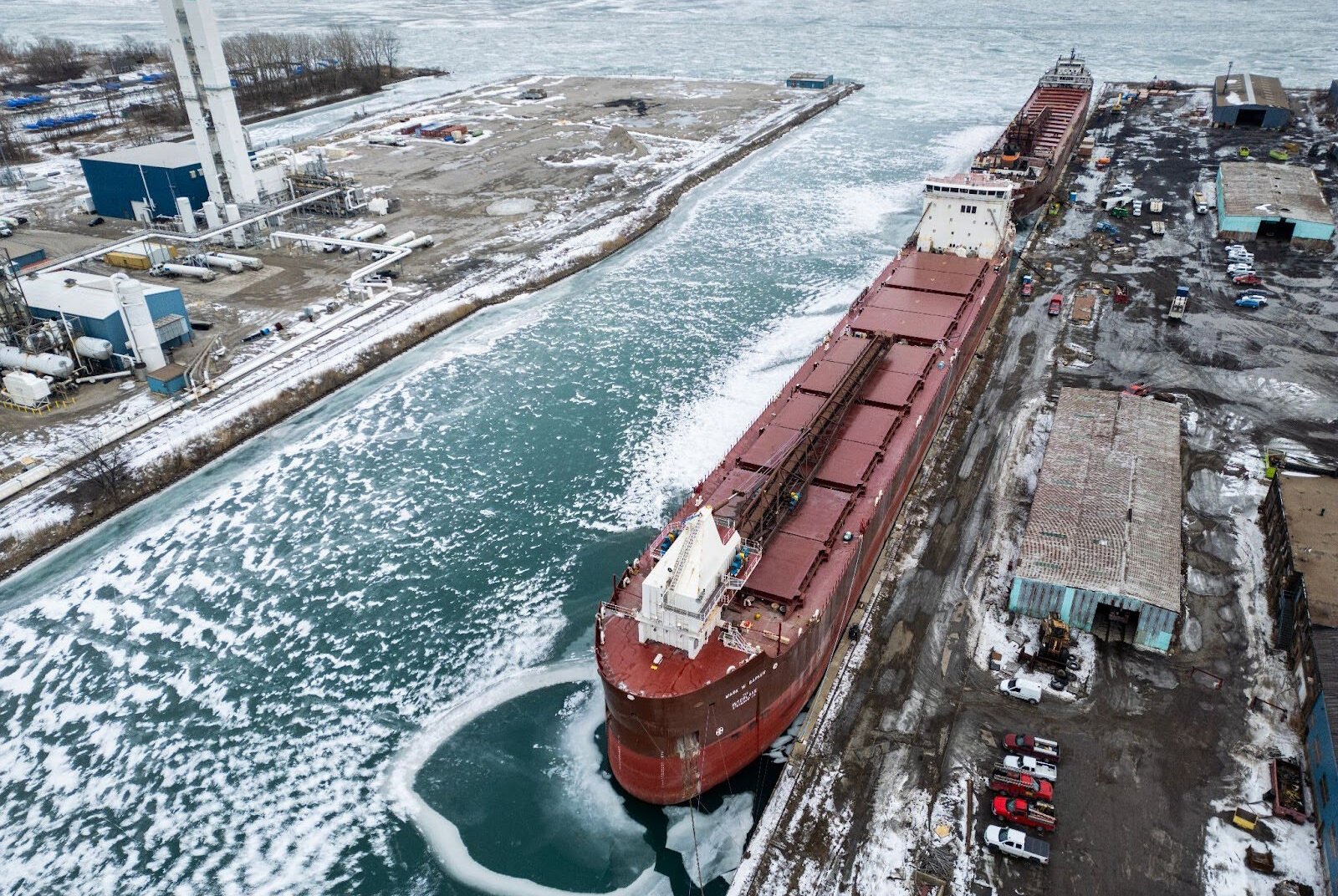The Mark W. Barker, the first commercial vessel to be built on the Great Lakes in more than 40 years, in River Rouge.