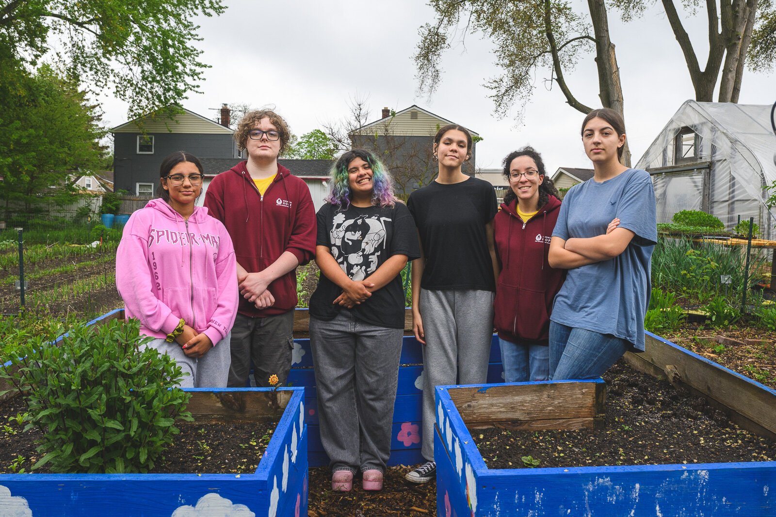 Sienna Troy, Eli Harris, Nick Corvera-Garay, Jaylah Cotton, Josephine Smith, and Tuula Martinez at a Growing Hope Teen Leadership Program meeting.