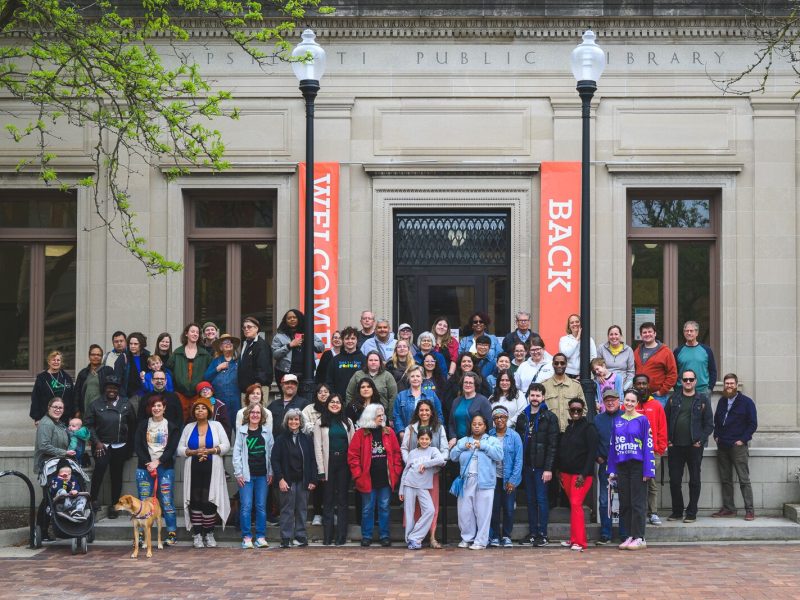 A Great Day in Ypsi on the steps of the downtown branch of the Ypsilanti District Library.