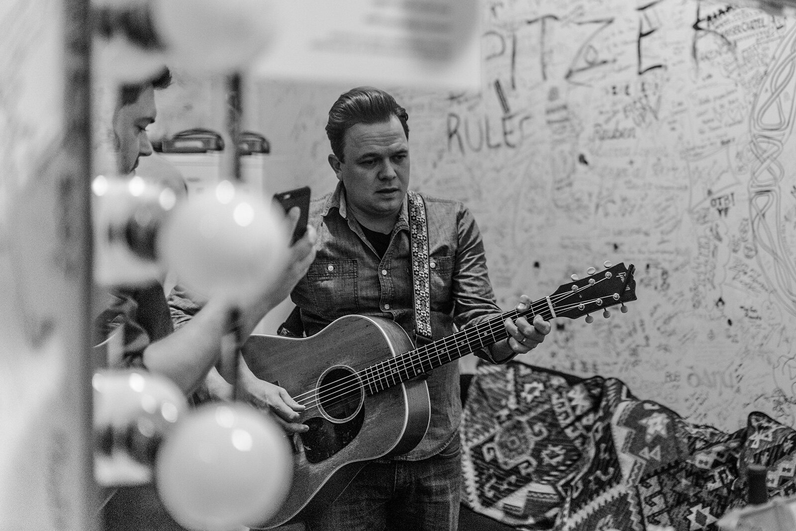 Dominic John Davis warming up backstage at The Ark before a Chris Buhalis concert in 2016.