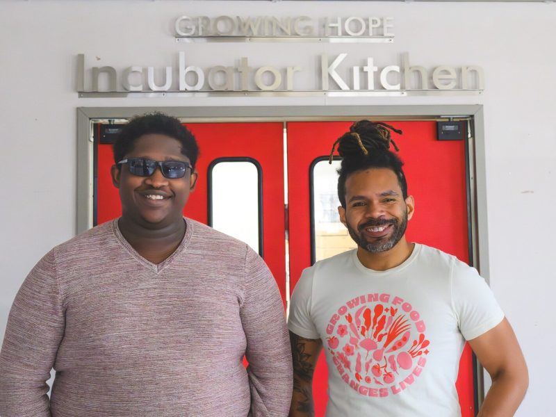 Deante Bland and Julius Buzzard at Growing Hope's incubator kitchen.