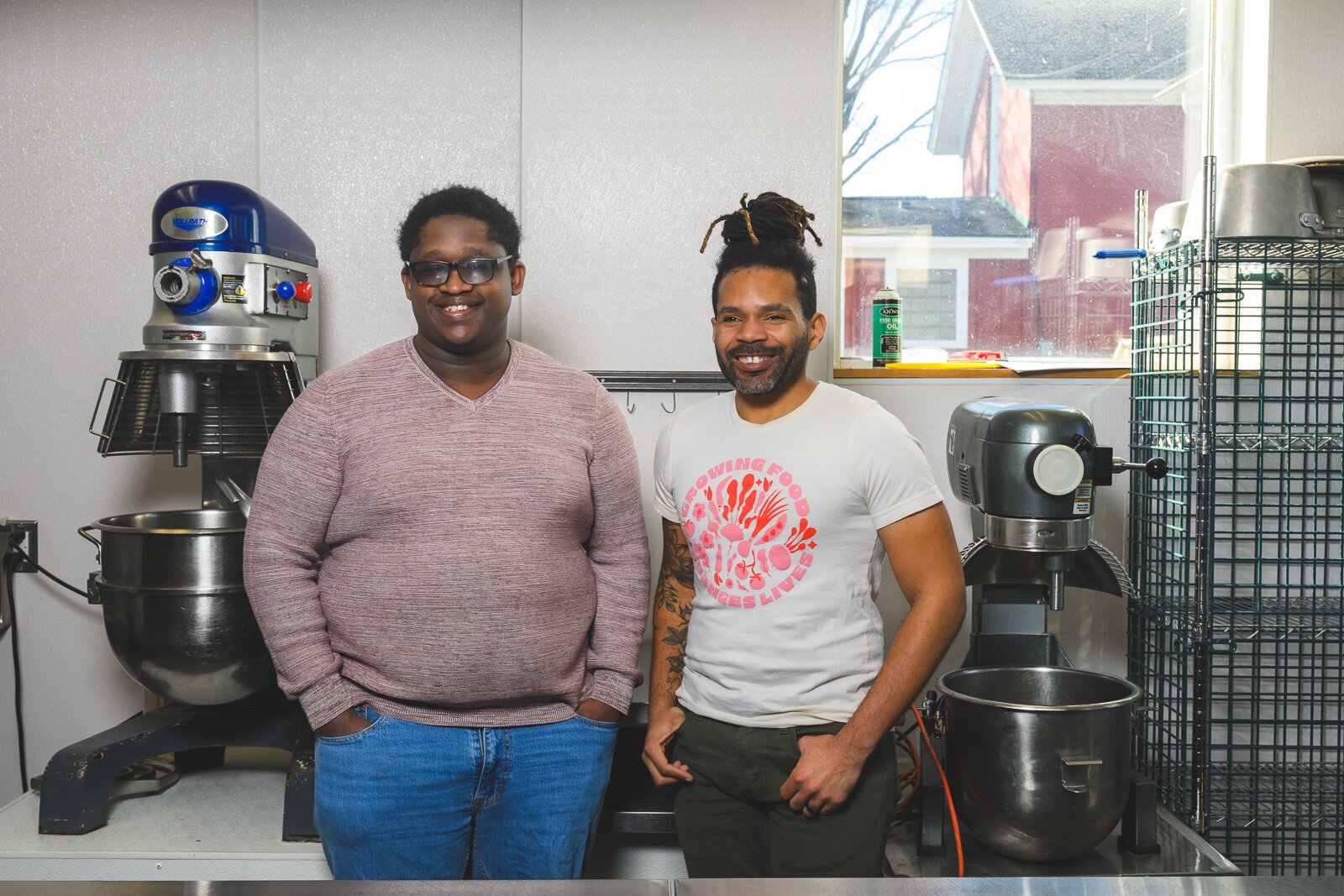 Deante Bland and Julius Buzzard at Growing Hope's incubator kitchen.