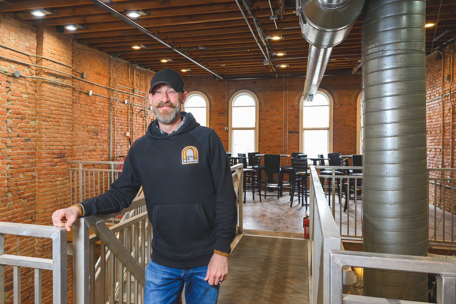 Skott Schoonover upstairs at Water Tower Distilling.