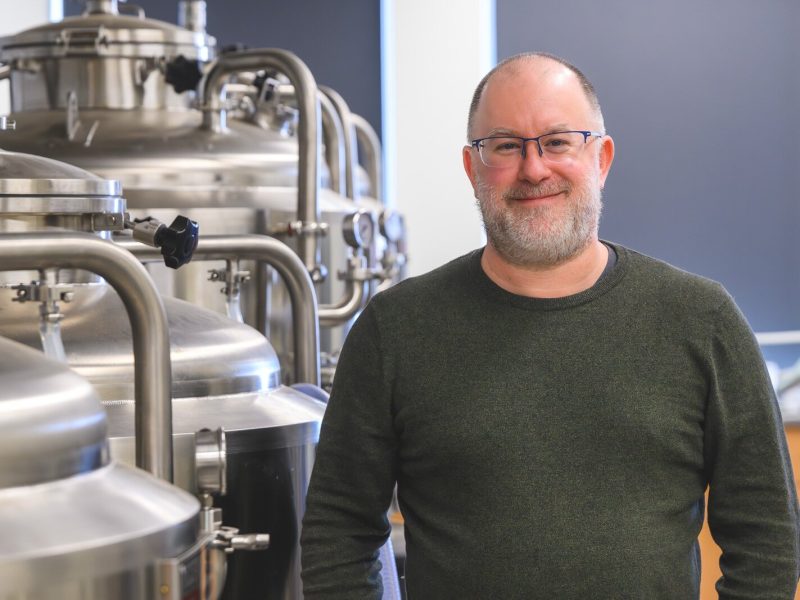 EMU organic chemistry professor Dr. Cory Email in EMU's fermentation lab.