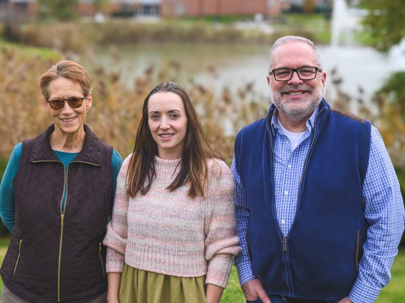Kate Mehuron, Emma Wuetrich, and Dennis O'Grady at EMU's Student Center.