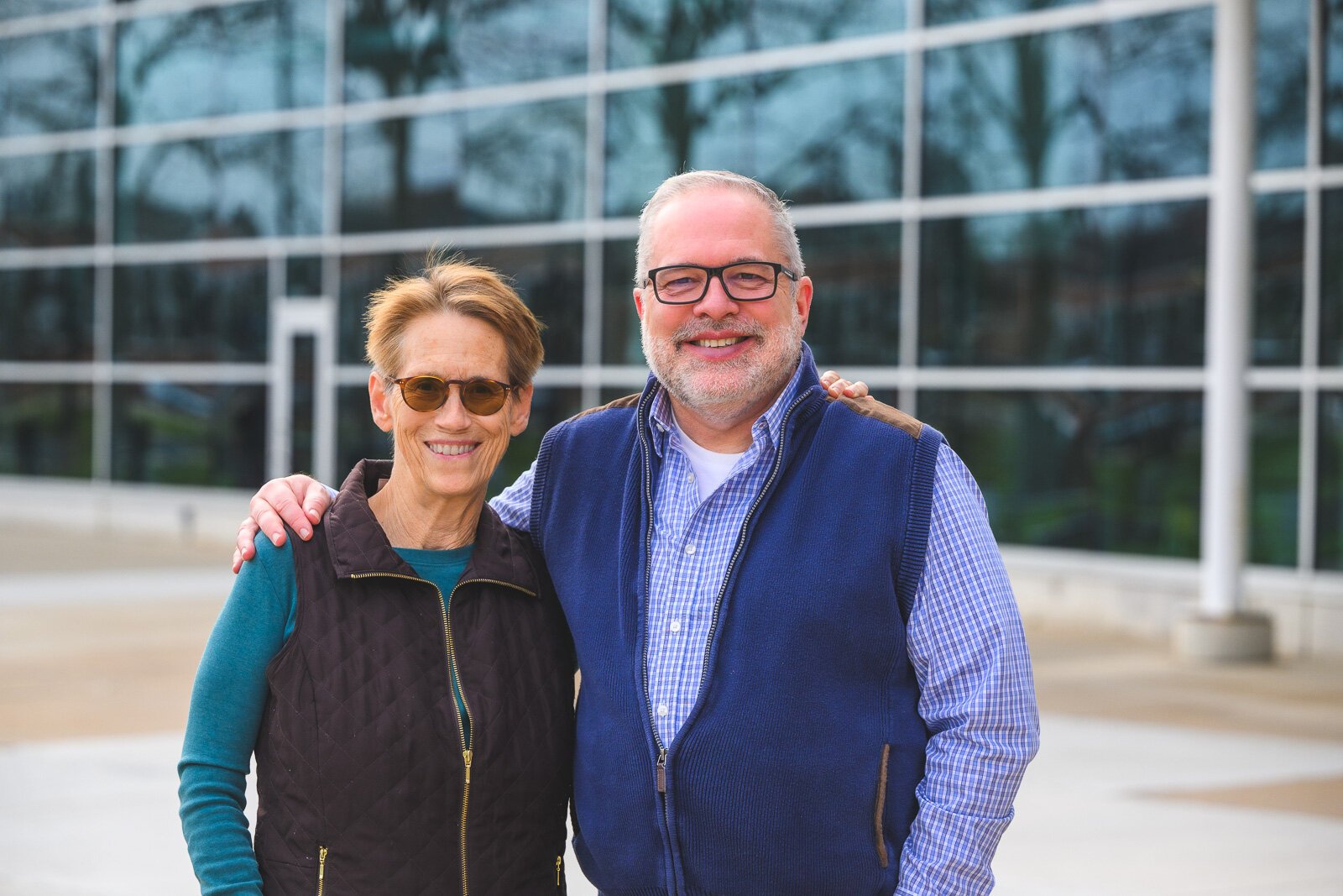 EMU Professors Kate Mehuron and Dennis O'Grady at EMU's Student Center.