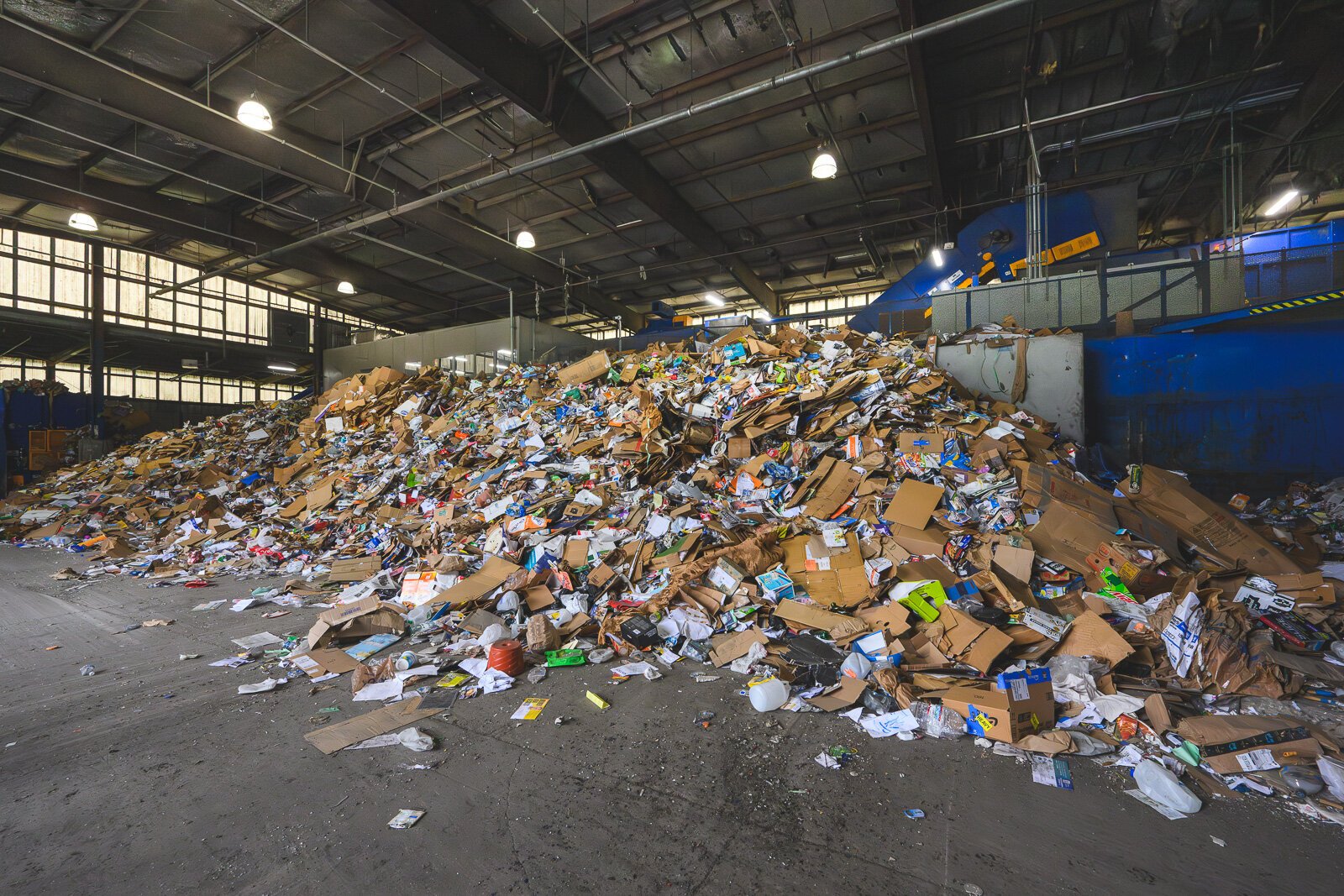 The tip floor at Ann Arbor's Material Recycling Facility.