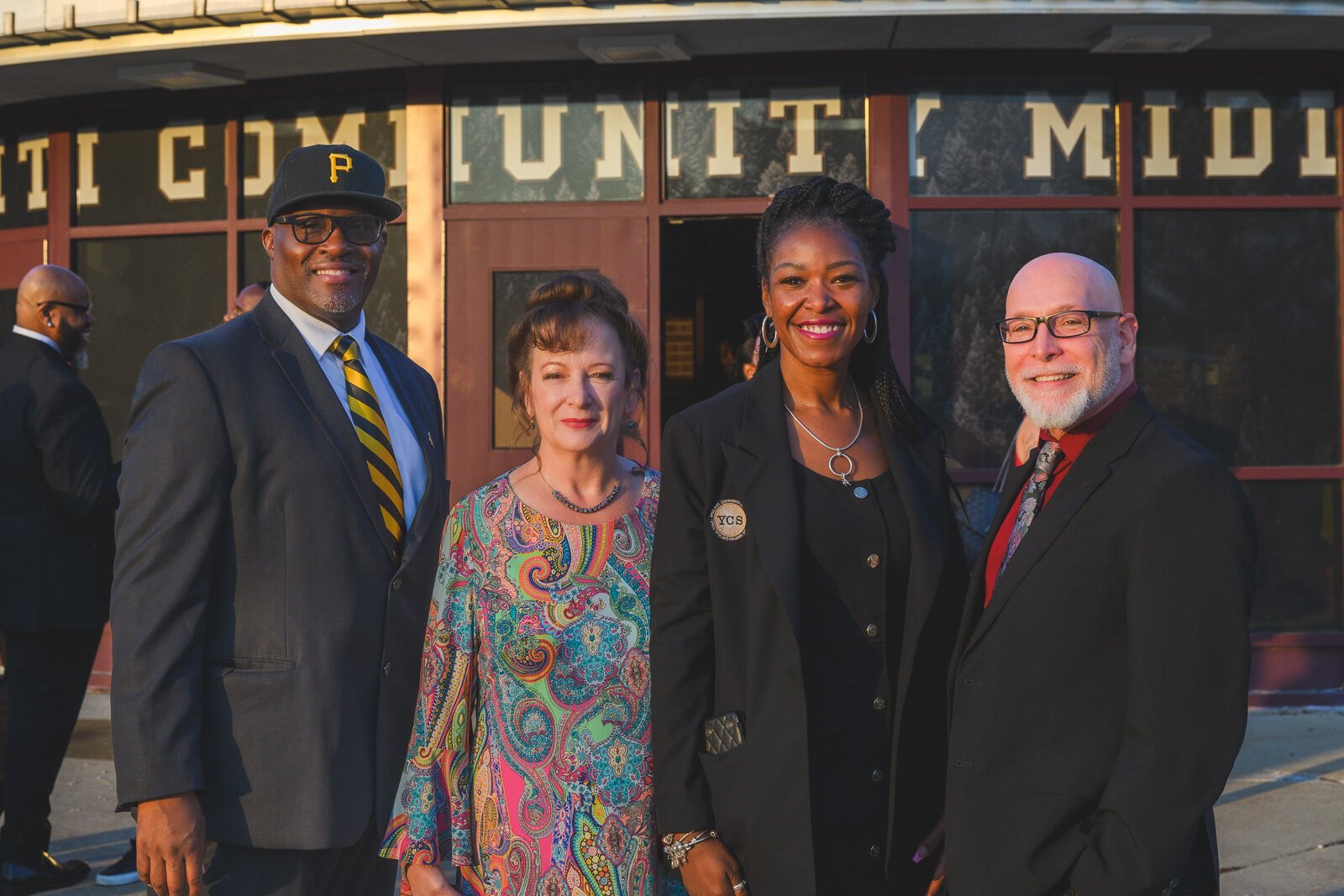 YCMS Principal Charles Davis, YCS Director of Human Resources Sue McCarty, YCS Superintendent Alena Zachery-Ross, and YCS Assistant Superintendent Carlos Lopez.
