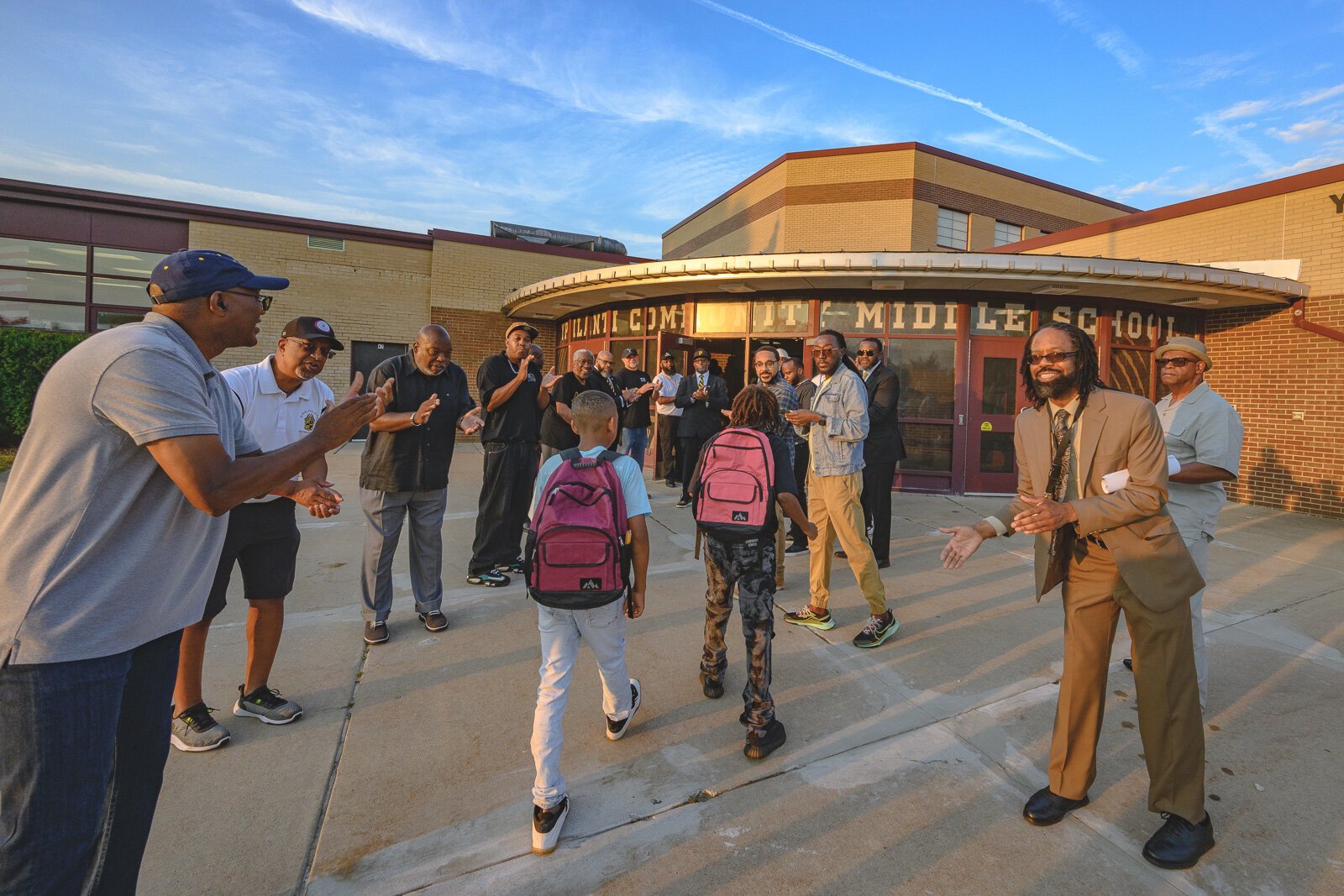 The "Clap In" welcoming students to the new YCMS location on the first day of school.