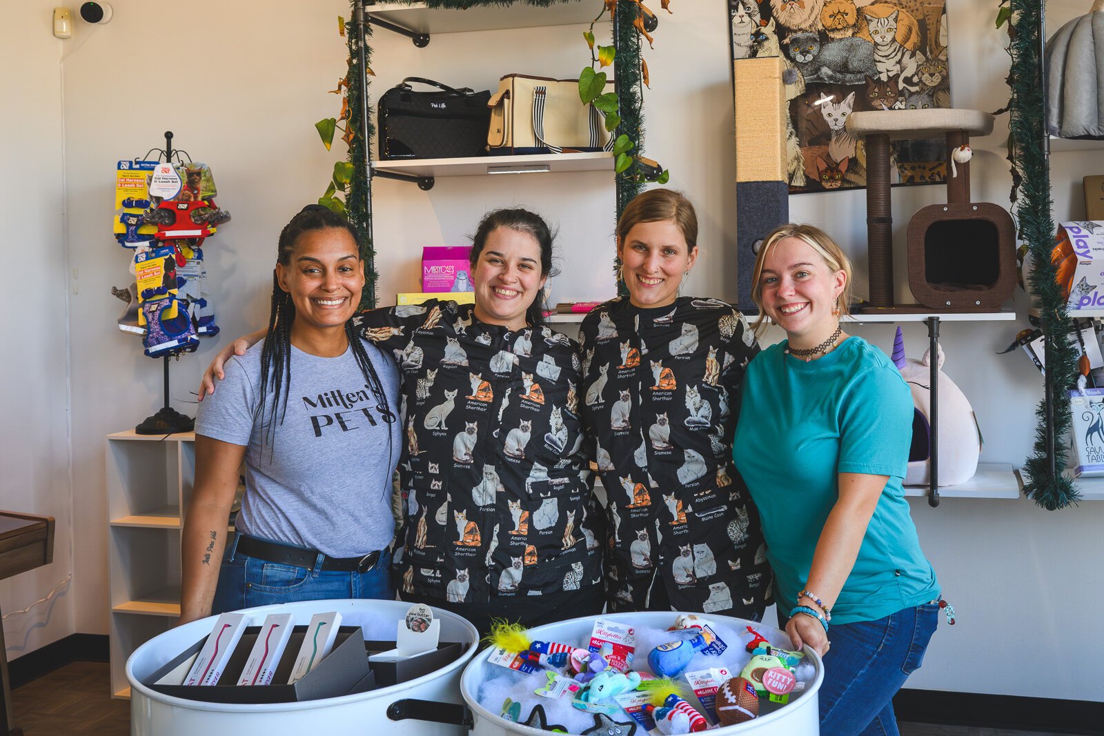 Hannah Moretto, Ashley Boyles, Leea VandenBerg, and Kayla Miller at Mitten's Pets.