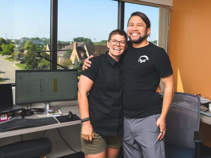 Brooke Mason and Brandon Wong are the COO and CEO, respectively, of HyFi, a flood response tech startup that has office space at Office Evolution's Ann Arbor coworking space.