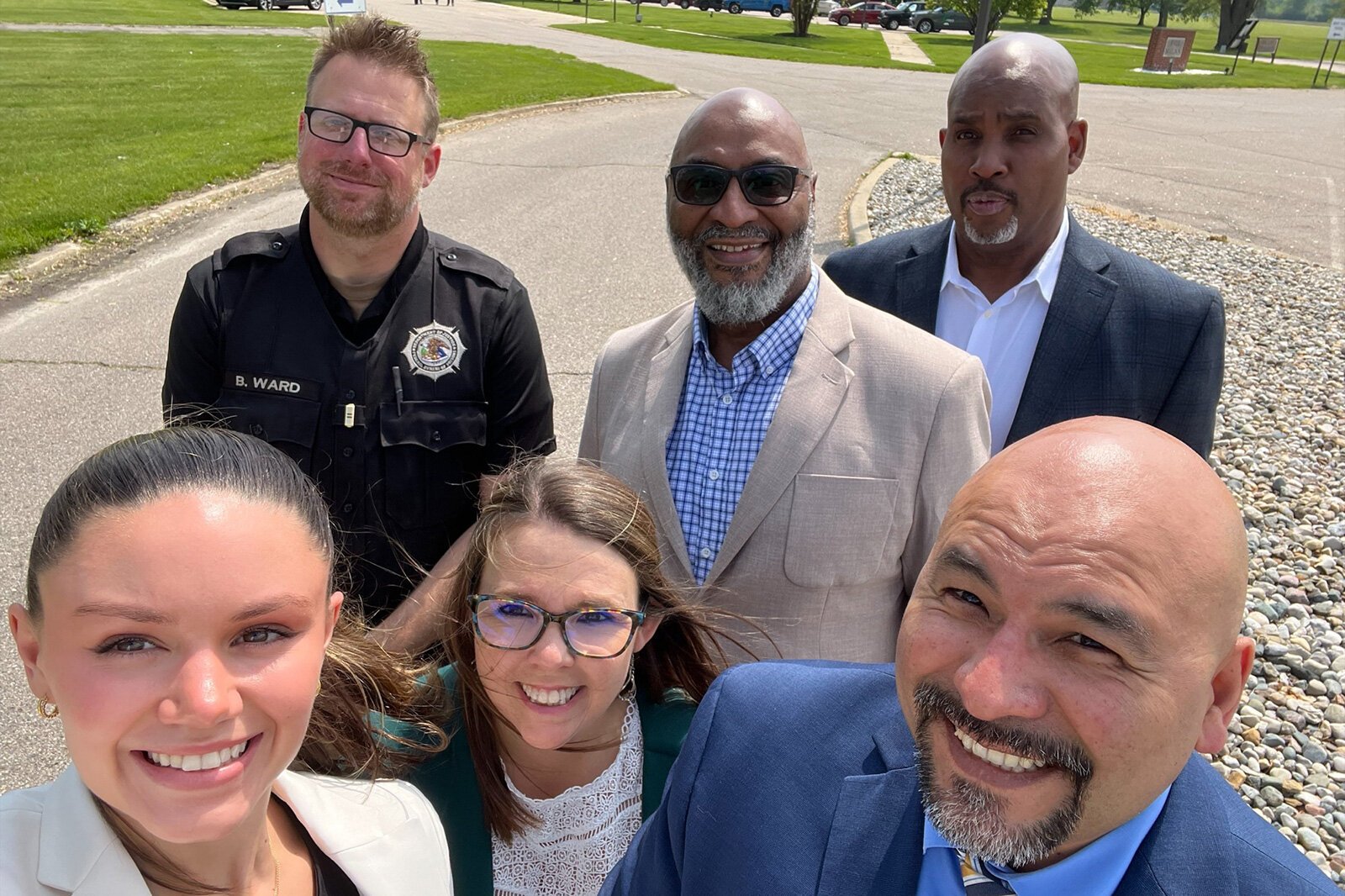 FCI Milan GED staff (Front Row L to R) Jessie Culver, Misty Shulters, and Hector Arroyo (Back Row L to R) Brett Ward, Joe Williams, and Herb Fluker.
