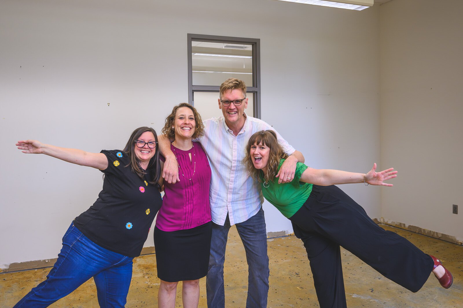 Amber Davis, Alexis Braun Marks, Matt Jones, and Brooke Boyst at the future EMU Archive location in Halle Library.