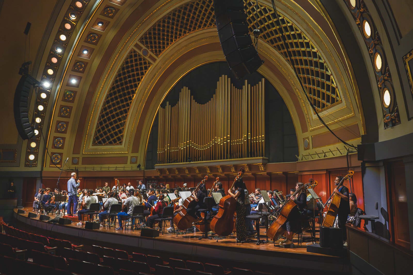 Carlos Miguel Prieto leading a rehearsal of "Venus in the Mirror" at Hill Auditorium.