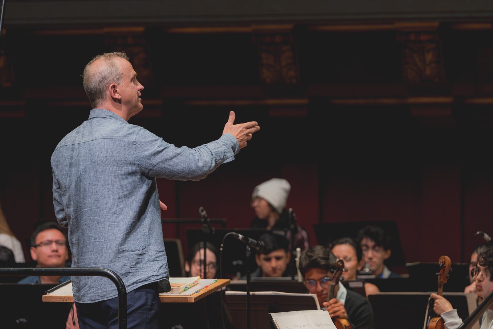 Carlos Miguel Prieto leading a rehearsal of "Venus in the Mirror" at Hill Auditorium.