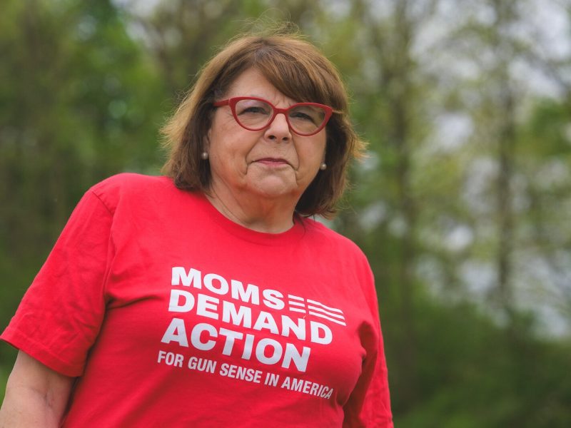 Moms Demand Action Against Gun Violence Washtenaw County lead Rochelle Igrisan at Huron Heights Apartments.
