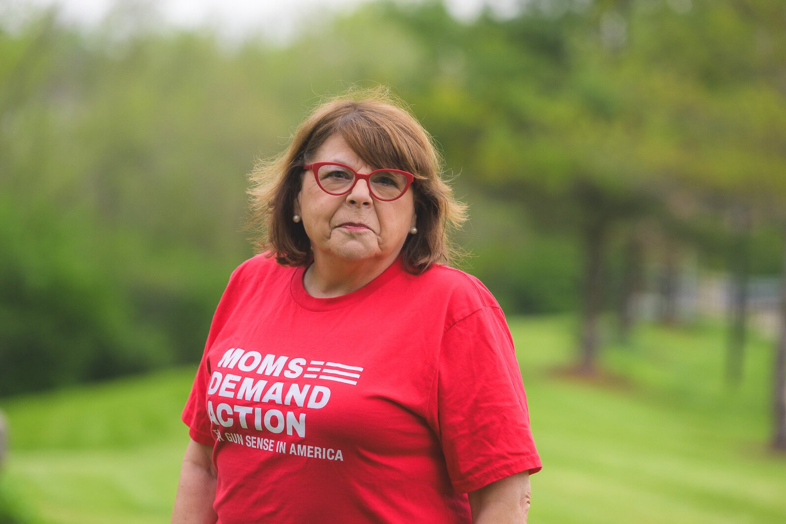 Moms Demand Action Against Gun Violence Washtenaw County lead Rochelle Igrisan at Huron Heights Apartments.