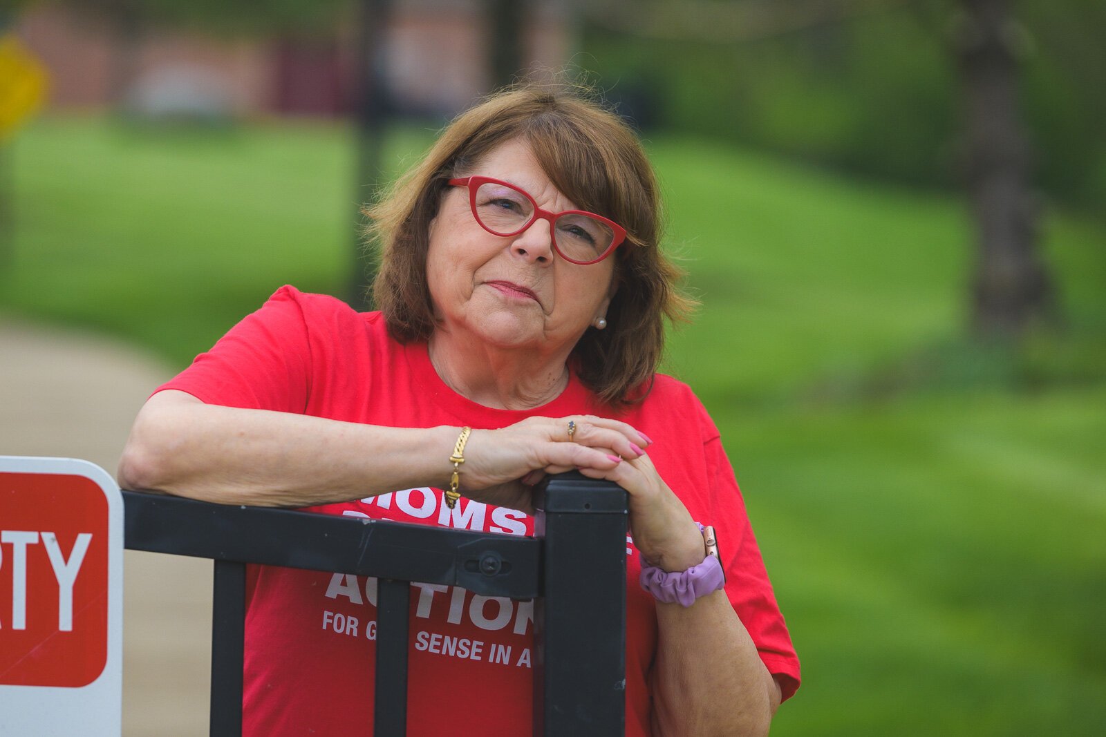 Moms Demand Action Against Gun Violence Washtenaw County lead Rochelle Igrisan at Huron Heights Apartments.