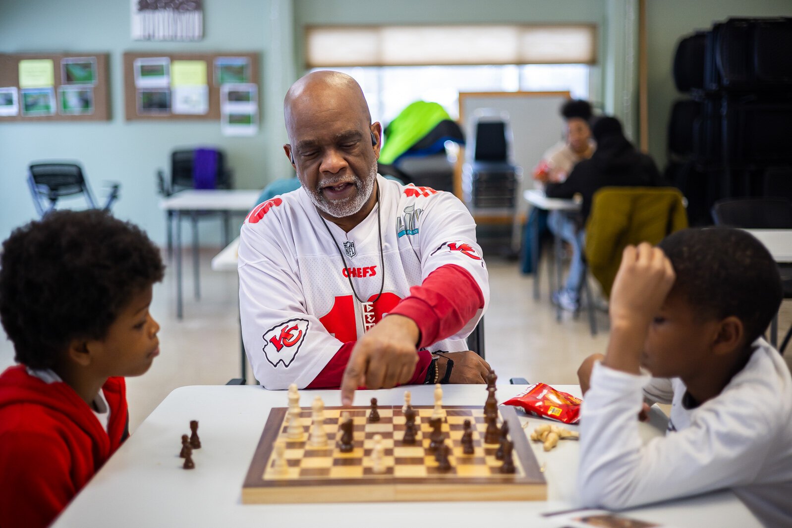 An intergenerational chess event at the Ypsilanti Senior Center.