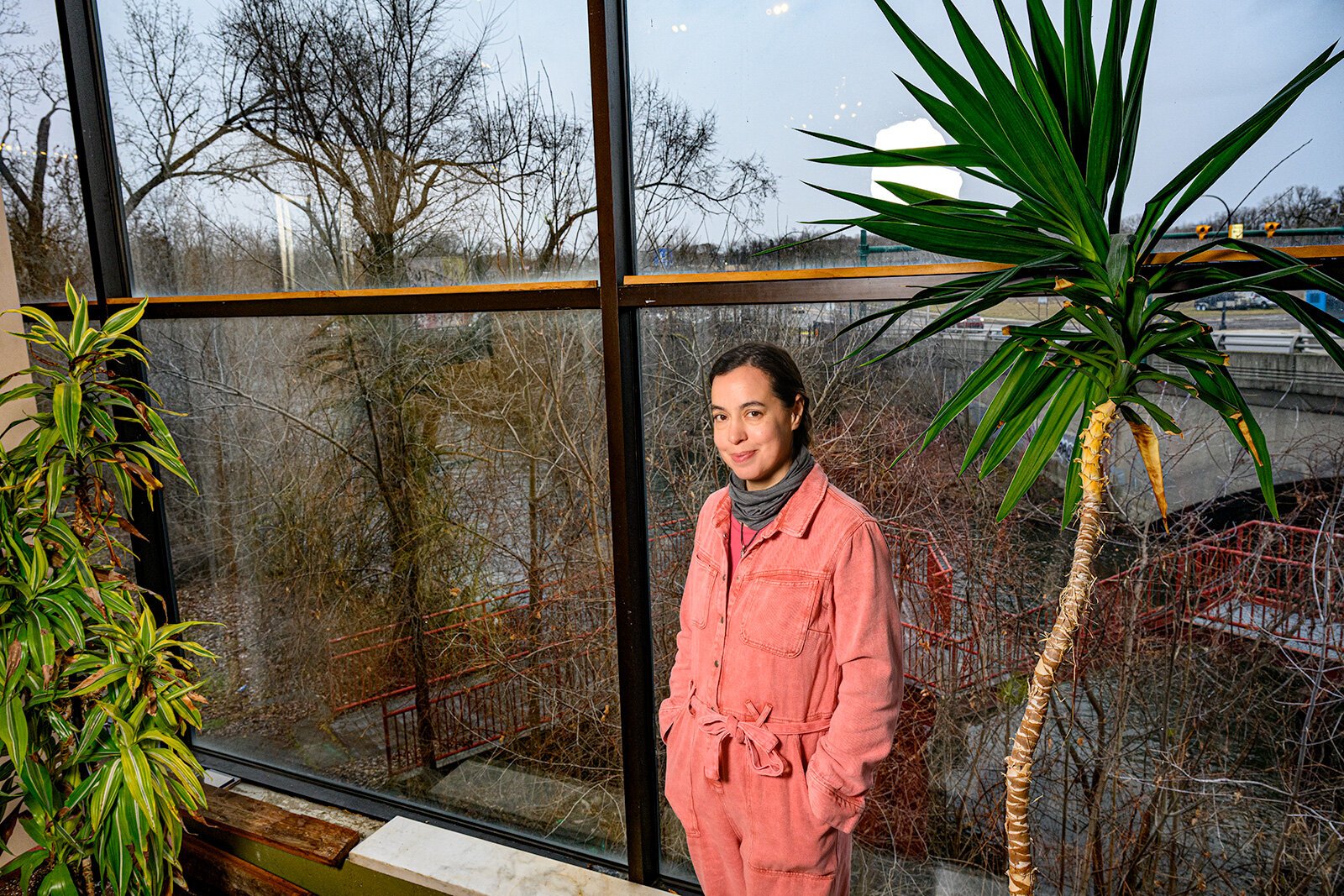 2 West owner Jamie Taralunga on the ground floor overlooking the Huron River.