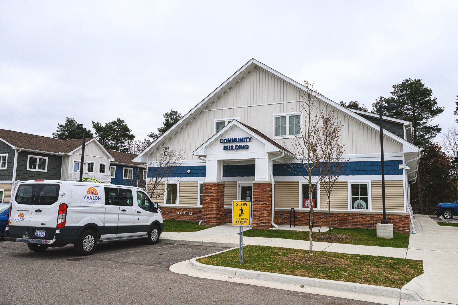 The Hilltop View Apartments' community building.