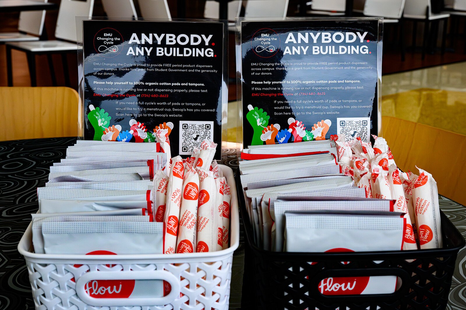 Free menstrual products at Eastern Michigan University.