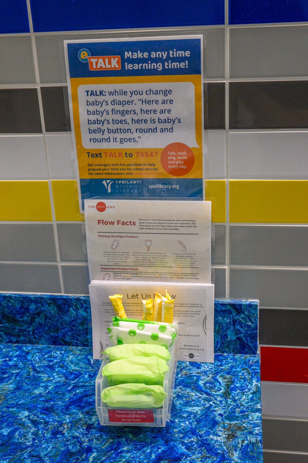 A free menstrual product display at the YDL Superior Branch.