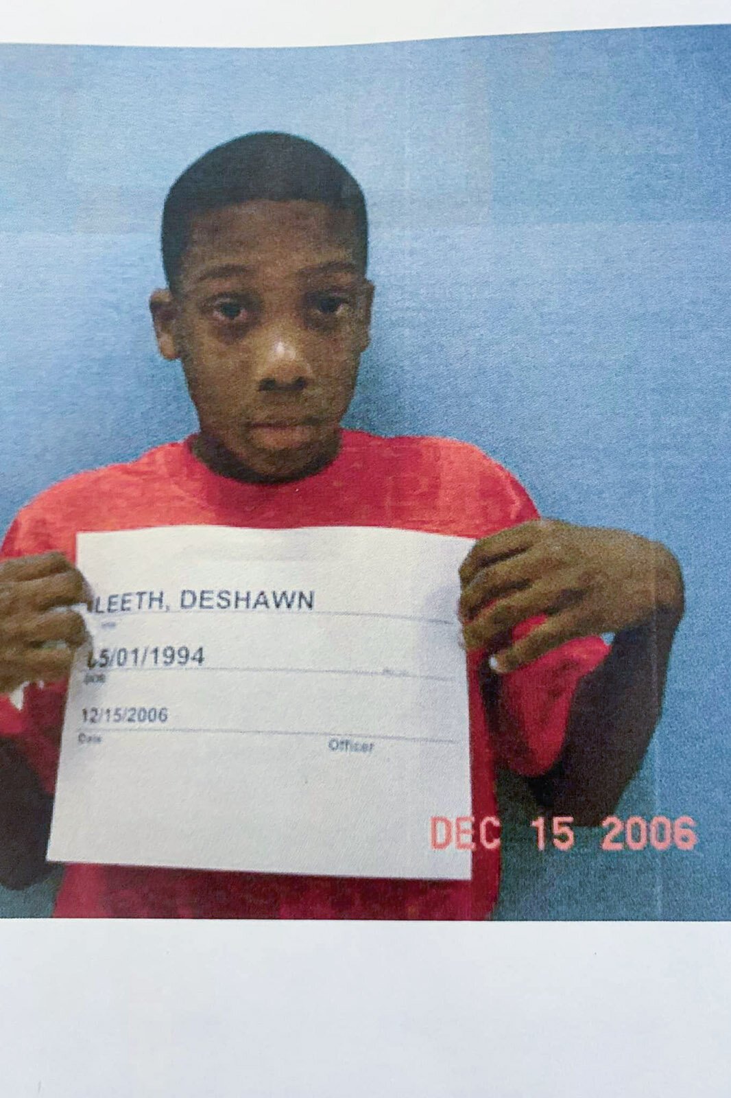 11-year-old Deshawn Leeth in Washtenaw County Juvenile Detention in 2007.