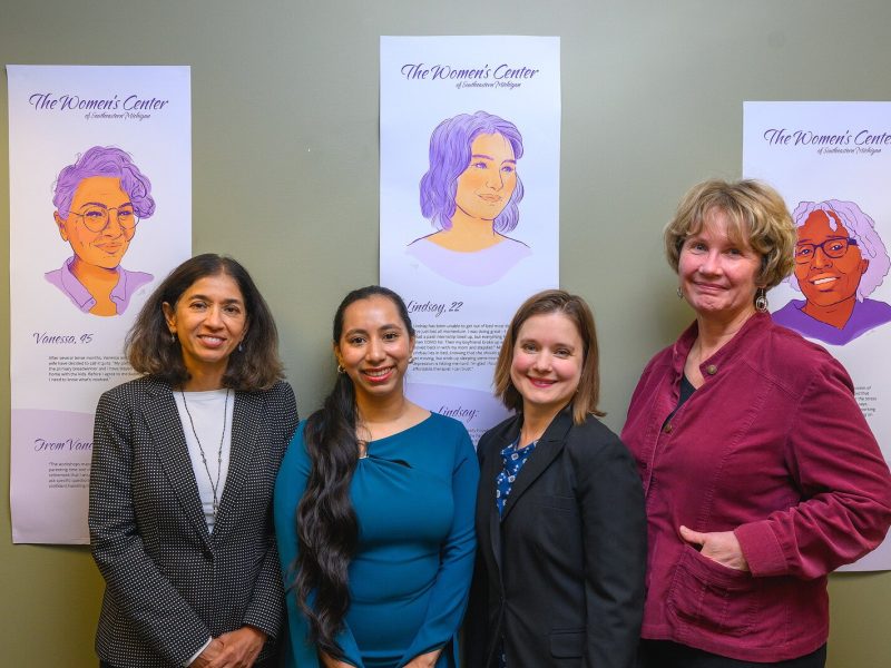 Jyoti Gupta, Lupe Cervantes, Karen Zynda, and Marnie Leavitt at The Women's Center of Southeastern Michigan.