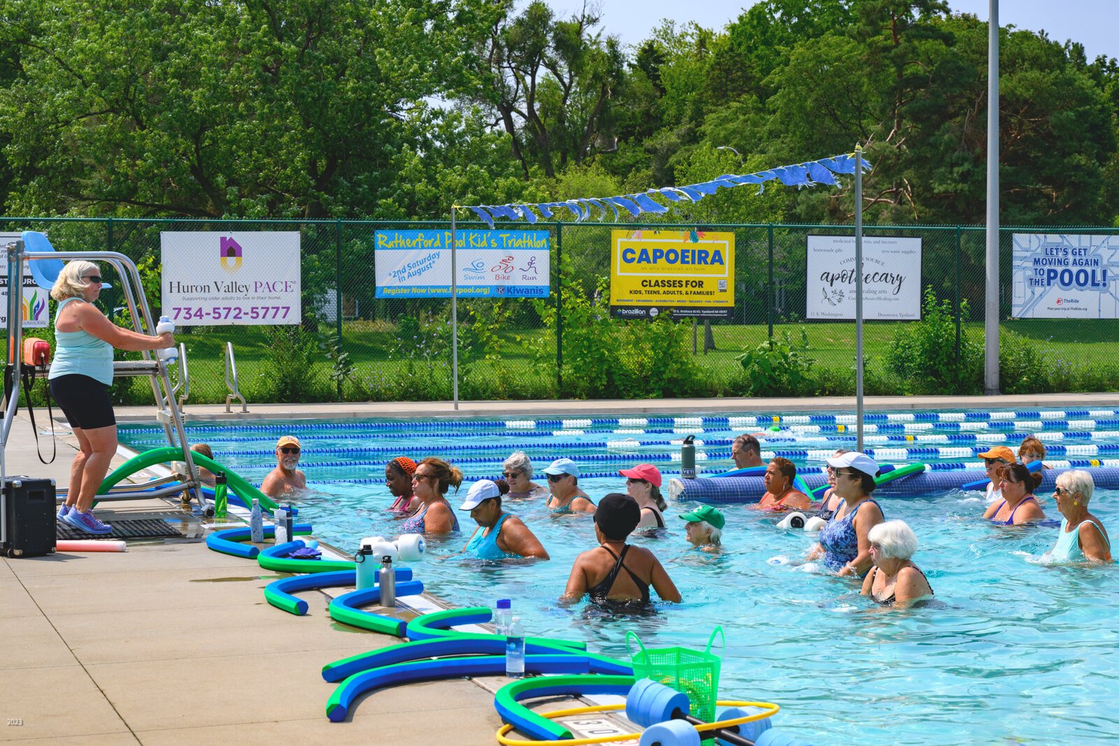 Cathy Thorburn leading a water exercise class at Rutherford Pool.