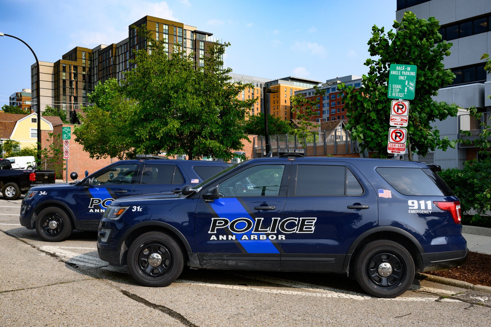 Ann Arbor Police cars at Larcom City Hall.