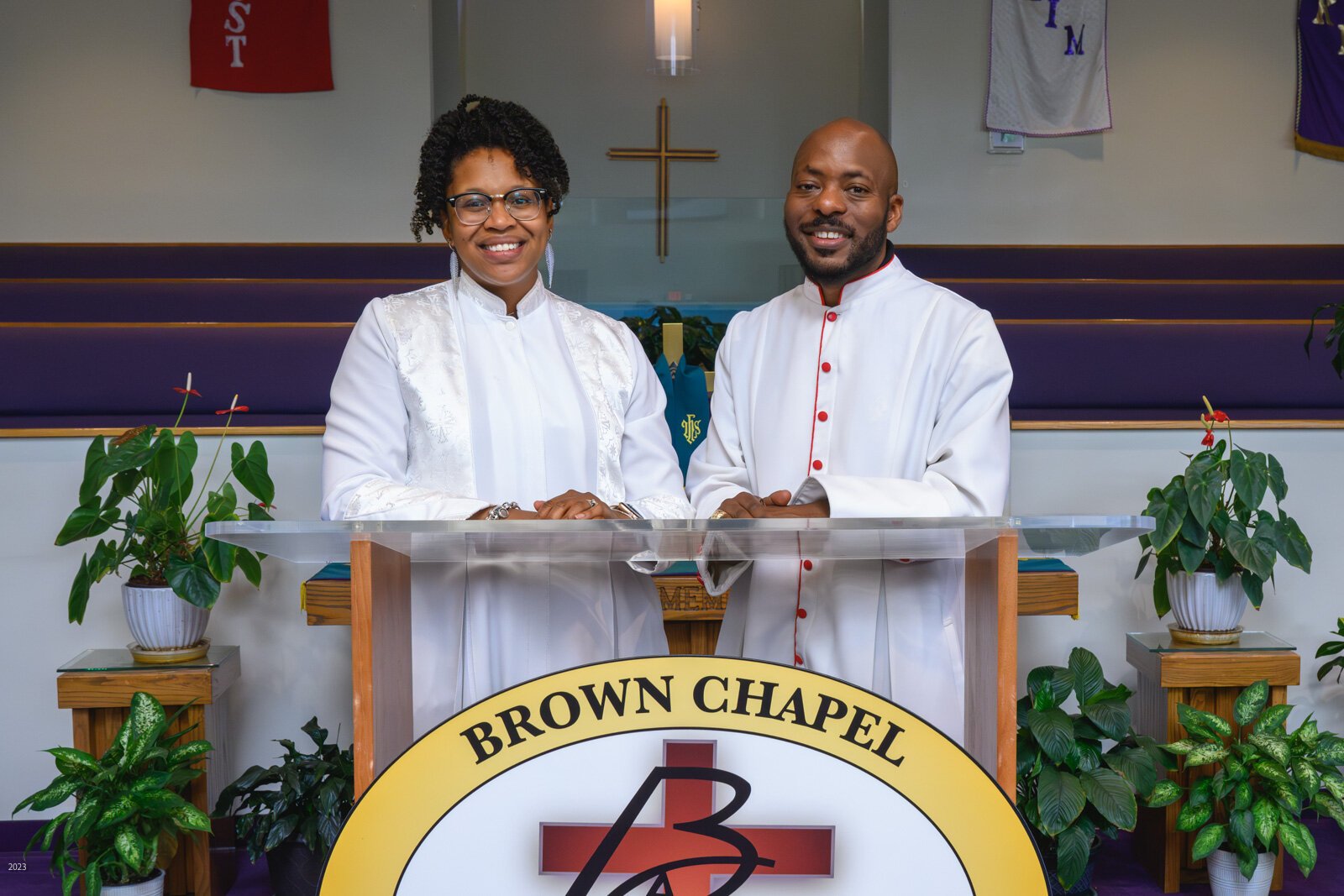Reverends Teleah and Donald Phillips at Brown Chapel AME Church in Ypsilanti.