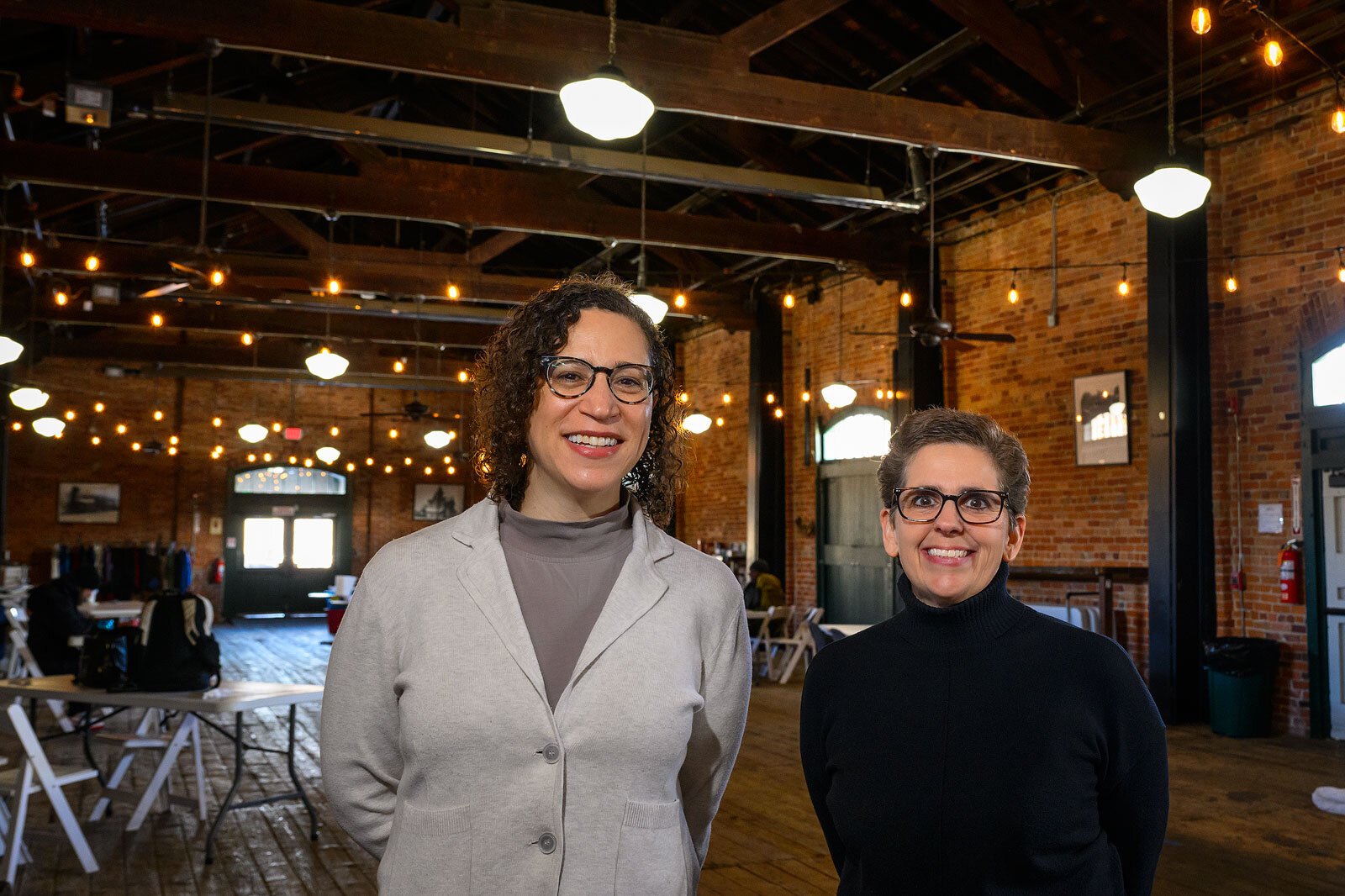 UMS' Cayenne Harris and Sara Billman at the Ypsilanti Freighthouse.