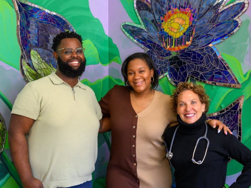 Behavioral Health Therapist Aaron Neal, Outreach & Education Manager Ashley Anderson, and Clinic Director Lori Bennett at Corner Health Center.