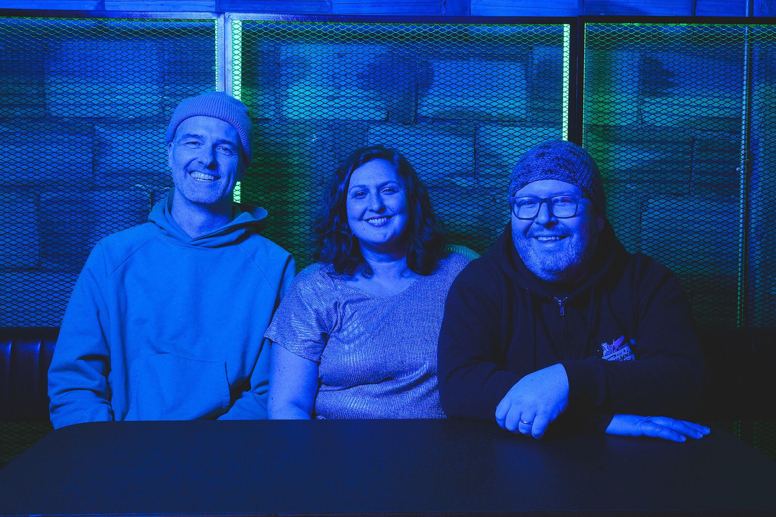 The Midlife Nightlife crew: Chad Pratt, Onna Solomon, and Aaron Batzdorfer at Lo-Fi.